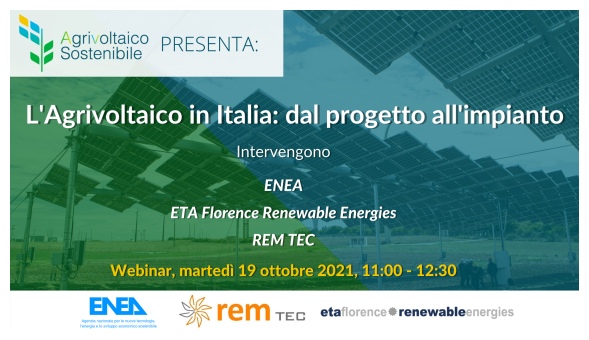 Locandina del webinar sull'Agrivoltaico 