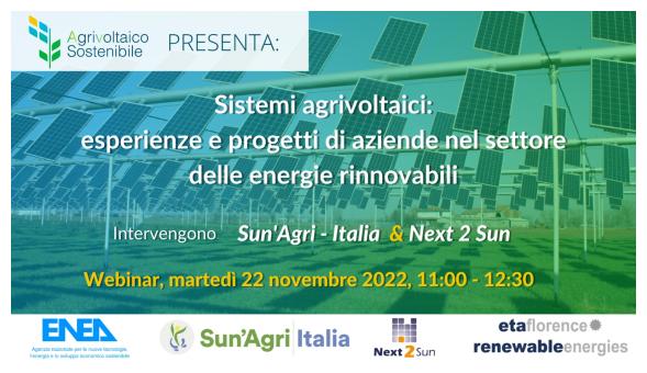 Locandina del webinar sull'agrivoltaico 