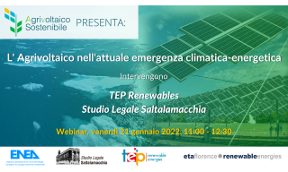 Locandina del webinar sull'agrivoltaico 