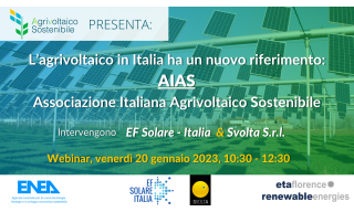 Locandina del webinar sull'agrivoltaico 